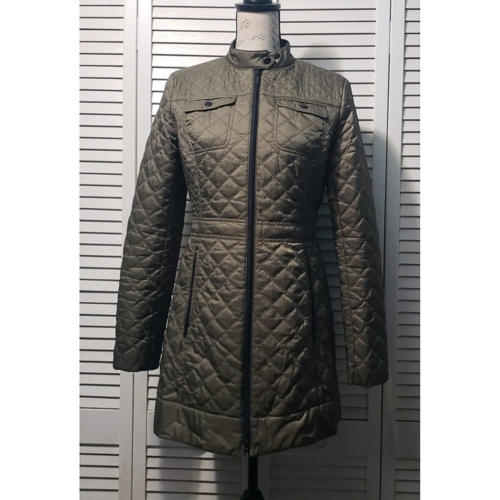 Laundry By Shelli Segal Diamond Quilted Jacket Womens Small Olive Green Coat EUC